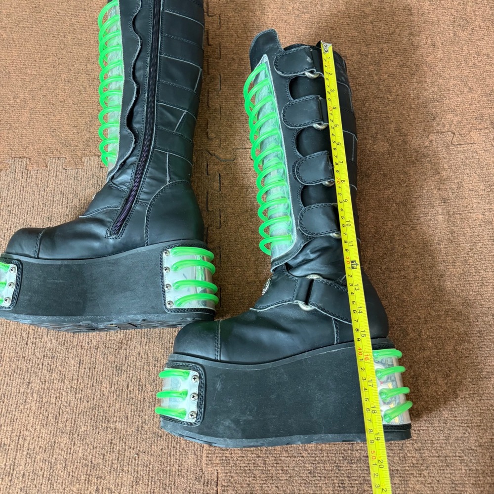 Demonia Pleaser Techno-850UV Boots Black Neon Green Cyber Goth Platform Womens 7 - Picture 6 of 16